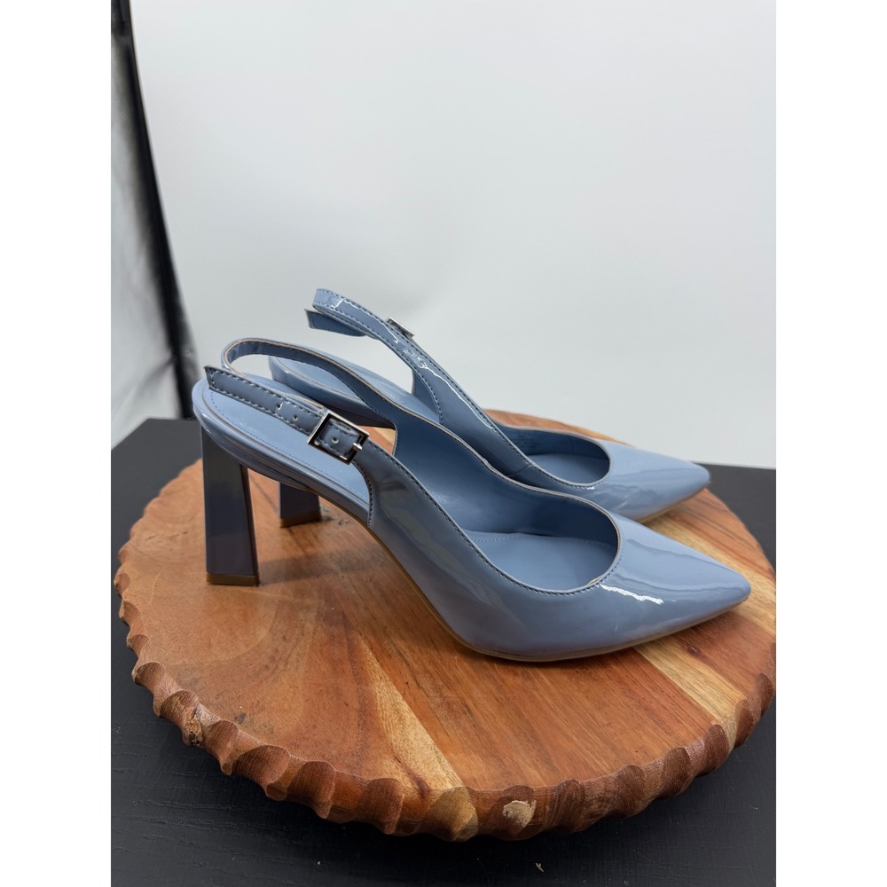 Marc Fisher Sannek Pump Women 9M Blue Patent Slingback Block Heel MFSANNEK-R